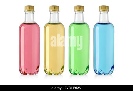 energy drinks with different flavors on a white background with clipping path Stock Photo