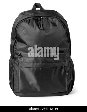 Black Backpack isolated on white background, Front View white Textile Backpack, Stylish Black School Backpack Stock Photo