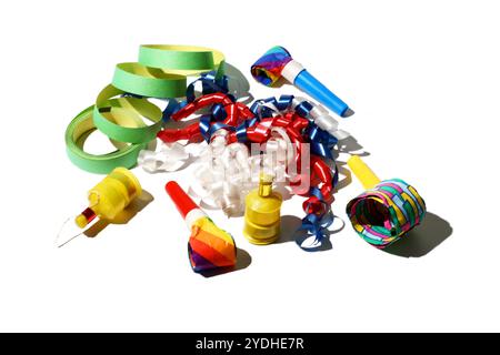Party Items on White Background with Shadow Stock Photo