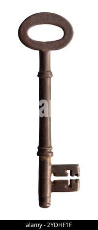An Old Heavy Weathered Metal Key For A Victorian House, Isolated On A White Background Stock Photo