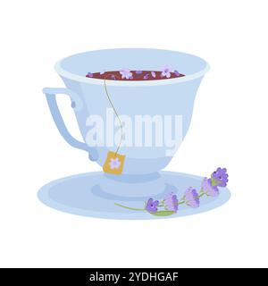 Cup of tea with lavender flowers. Vector illustration isolated on white background. Stock Vector