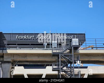 Frankfurt, Hessen, Germany - August 13 2024: Terminal 3 Fraport Frankfurt Airport with Train Station and Building Site Stock Photo