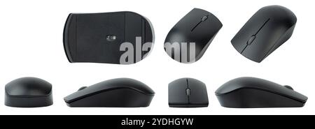 Black pc mouse different view isolated on white studio background Stock Photo