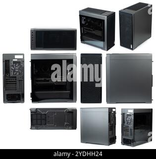 Metal PC tower different views isolated on white studio background Stock Photo