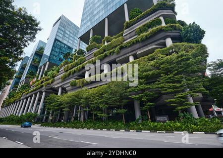 Singapore - August 12, 2024: View of Parkroyal Collection Pickering, a luxury hotel with extensive greenery designed by WOHA Stock Photo