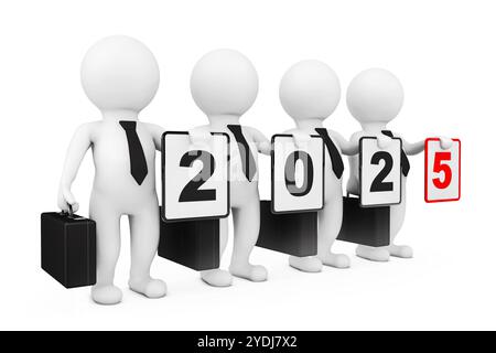 3d Businessmans with New 2025 Year Sign on a white background. 3d Rendering Stock Photo