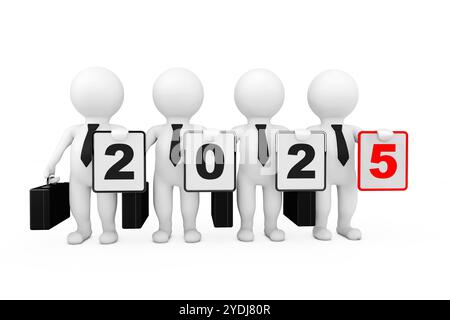 3d Businessmans with New 2025 Year Sign on a white background. 3d Rendering Stock Photo