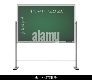 Blackboard with the Phrase Plan 2025 on a white background. 3d Rendering Stock Photo