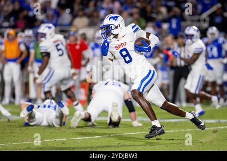 SMU wide receiver Jordan Hudson (2) leaps over Louisville cornerback