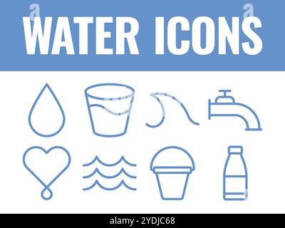 Water Icons set vector. Water Wave glass of water icons vector. liquid water icons Stock Vector