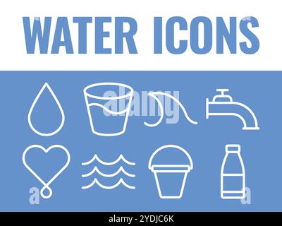 Water Icons set vector. Water Wave glass of water icons vector. liquid water icons Stock Vector