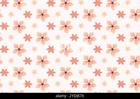 A seamless pattern featuring pink and peach flowers of various sizes on a white background. Stock Vector