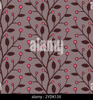 Hand drawn seamless pattern with interweaving of branches. Lovely romantic vertical fashion print for background, holiday design, wallpaper, fabric Stock Vector