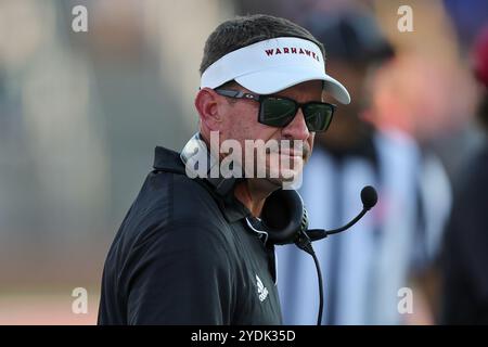 Mobile, Alabama, USA. 26th Oct, 2024. Louisiana Monroe Warhawks head coach Bryant Vincent during a college football game between the Louisiana Monroe Warhawks and the South Alabama Jaguars at Hancock-Whitney Stadium in Mobile, Alabama. Bobby McDuffie/CSM/Alamy Live News Stock Photo