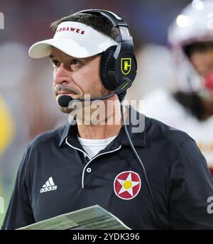 Mobile, Alabama, USA. 26th Oct, 2024. Louisiana Monroe Warhawks head coach Bryant Vincent during a college football game between the Louisiana Monroe Warhawks and the South Alabama Jaguars at Hancock-Whitney Stadium in Mobile, Alabama. Bobby McDuffie/CSM/Alamy Live News Stock Photo