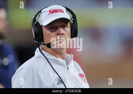 Mobile, Alabama, USA. 26th Oct, 2024. South Alabama Jaguars head coach Major Applewhite during a college football game between the Louisiana Monroe Warhawks and the South Alabama Jaguars at Hancock-Whitney Stadium in Mobile, Alabama. Bobby McDuffie/CSM/Alamy Live News Stock Photo