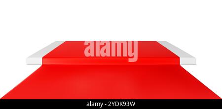 Red carpet and stage for award ceremony isolated on white background. Vector realistic illustration of rectangular podium for film premiere, vip show, Stock Vector