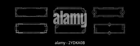 Vintage silver frames set isolated on black background. Vector realistic illustration of elegant rectangular borders with sparkling metal ornament, re Stock Vector