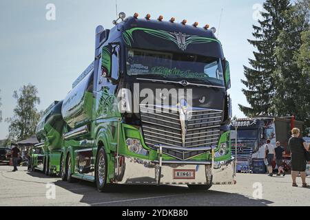 PORVOO, FINLAND, JULY 2, 2016: Super truck Mercedes-Benz Actros 2551 Highway Hero owned by Kuljetus Auvinen Oy on Riverside Truck Meeting 2016 Stock Photo