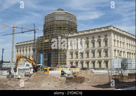 25.06.2019, Berlin, Germany, Europe, Construction site at the Berlin City Palace with Humboldt Forum on Schlossplatz on Museum Island in Berlin-Mitte. Stock Photo