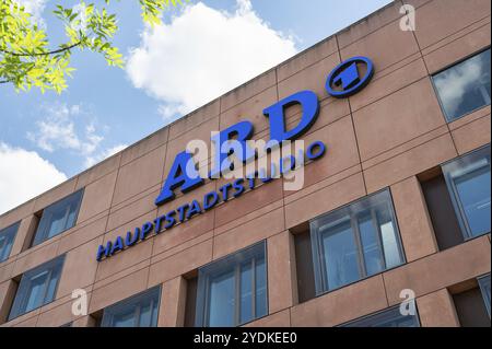 17.05.2024, Berlin, Germany, Europe, Exterior view of the building with logo of the ARD Hauptstadtstudio in Berlin's Mitte district, Europe Stock Photo