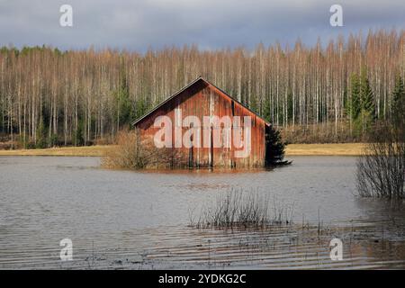 wooden barns near the river in the old town of Porvoo, Finland, Europe ...