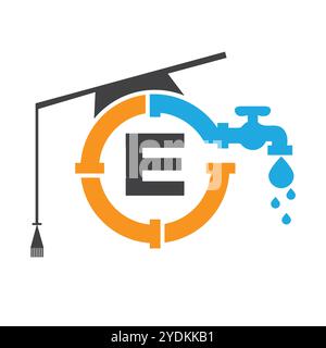 Letter E Plumber Logo Design Vector Template Concept With Pipe and Water Icon Stock Vector