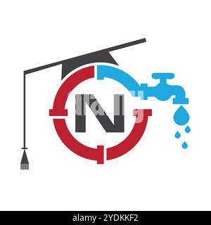 Letter N Plumber Logo Design Vector Template Concept With Pipe and Water Icon Stock Vector