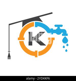 Letter K Plumber Logo Design Vector Template Concept With Pipe and Water Icon Stock Vector