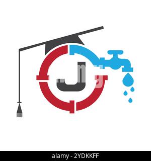 Letter J Plumber Logo Design Vector Template Concept With Pipe and Water Icon Stock Vector