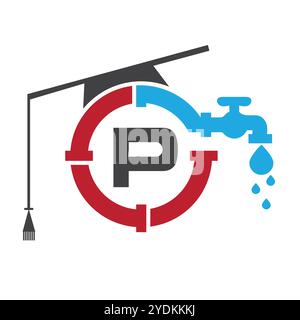 Letter P Plumber Logo Design Vector Template Concept With Pipe and Water Icon Stock Vector