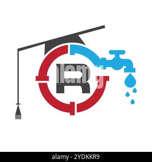 Letter R Plumber Logo Design Vector Template Concept With Pipe and Water Icon Stock Vector