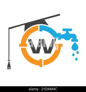 Letter W Plumber Logo Design Vector Template Concept With Pipe and Water Icon Stock Vector