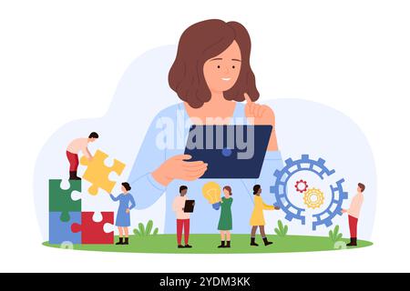 Vector image depicting soft skills development, focusing on teamwork and communication. Suitable for education and personal growth themes. Stock Vector