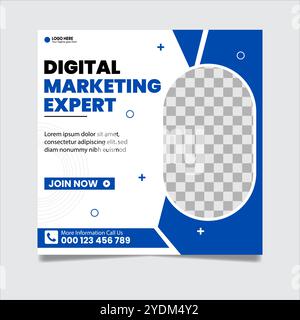 Digital Marketing Social Media Post Template, Digital marketing agency, Square Flyer Template, Digital Business Marketing Social Media Banner, Vector Stock Vector