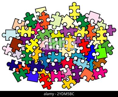A multi colored jigsaw puzzle in a pile as a background Stock Photo