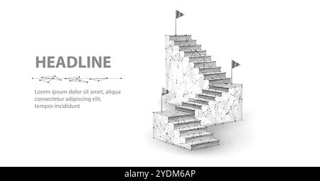 Ladder with three flags. Digital success, succeed path, accomplish mission Stock Vector