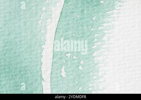 Green abstract watercolor background with white textured paper. Hand-painted backdrop Stock Photo