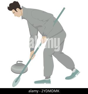 Vector illustration of an athlete playing curling on a white background Stock Vector