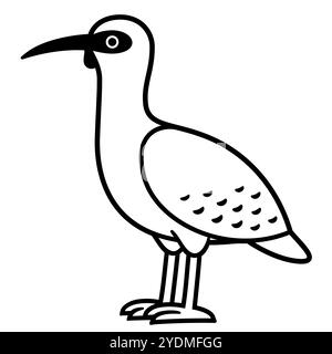 Bandurria, or Black faced ibis, big bird native to South America. Black and white outline logo. Simple cartoon drawing, cute vector illustration. Stock Vector