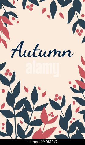 Minimalistic autumn background card. Hello Autumn vector postcard design collection. Fall leaves, autumnal design for poster, flyer, cover, banner, so Stock Vector
