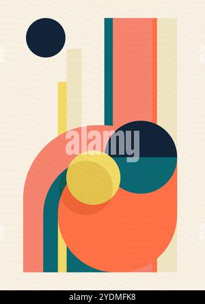 Vintage retro bauhaus design poster. Minimalist poster flat geometric colorful simple art. Vector design for poster, vector template. Aesthetic minima Stock Vector