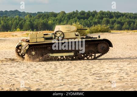 German PzKpfw I Panzerkampfwagen I Ausf. A ( Panzer I ) light tank in desert painting on the battlefield. Reconstruction siege of Tobruk durind WWII Stock Photo