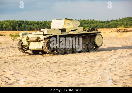 German PzKpfw II, Panzerkampfwagen II ( Panzer II ) light tank in desert painting on the battlefield. Reconstruction siege of Tobruk durind WWII Stock Photo