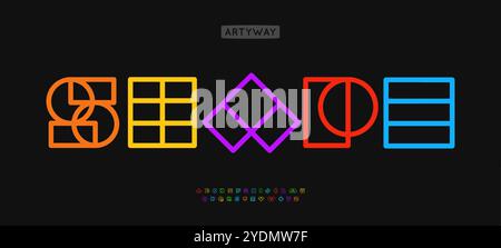 Geometric shapes alphabet, outlined contour letters, minimalist outlines primitives shapes for tech branding, architectural logo design, modern art Stock Vector