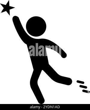 Person reaching hand to star silhouette icon. Editable vector. Stock Vector