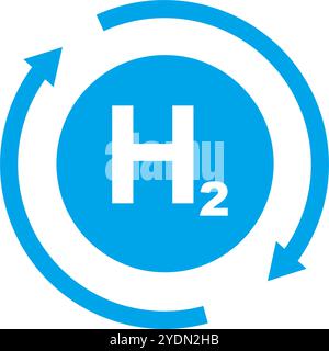 Hydrogen and rotating arrows icon. Renewable energy. H2. Editable vector. Stock Vector