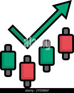 Rising arrow and candlestick icon. Editable vector. Stock Vector