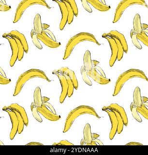 Banana graphic seamless pattern in vintage style. Wrapping paper, gift card, poster, banner design. Home decor, modern textile print. Vector illustrat Stock Vector