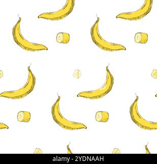 seamless vector pattern with bananas and slices in graphic for banners, cards, flyers, social media wallpapers, etc. Stock Vector